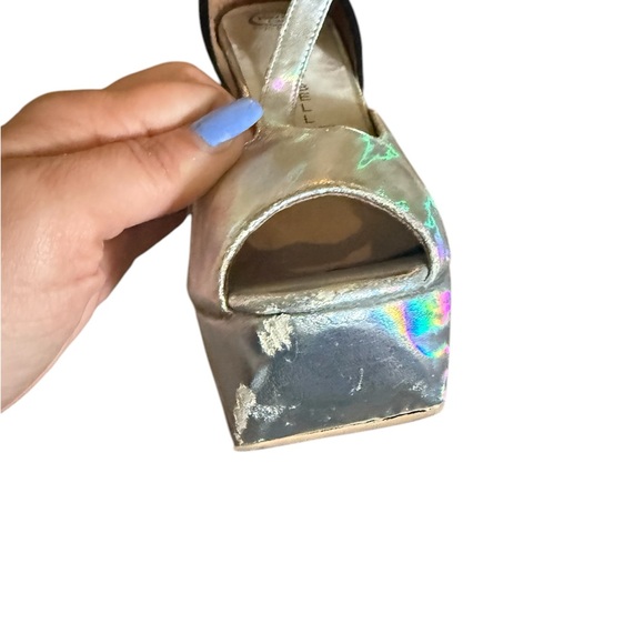 JEFFREY CAMPBELL ROCKSLIP Holographic Suede PEEP-TOE PLATFORM Wedges🌈🦄 7.5 - Picture 12 of 16